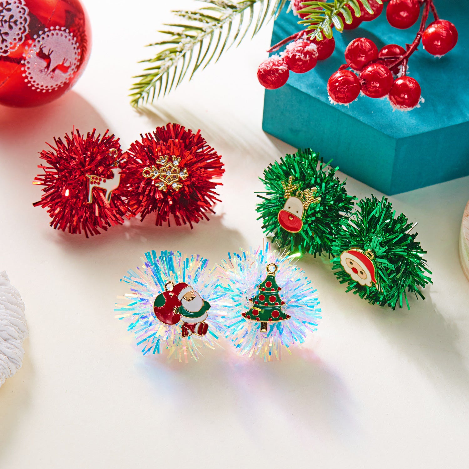 Wholesale Christmas earrings Christmas elk snowflake fur ball asymmetrical earrings